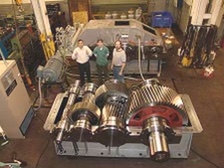 Industrial gearbox opened up for service and being reviewed by Precision Gear Repair